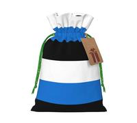 ABYchdd Flag Of Estonia Print Christmas Drawstring Present Bag, Polyester Linen-Like Bag, Reusable Holiday Goodie Bag