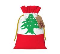 ABYchdd Flag Of Lebanon Print Christmas Drawstring Present Bag, Polyester Linen-Like Bag, Reusable Holiday Goodie Bag