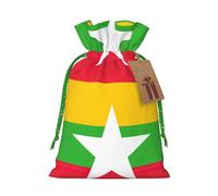 ABYchdd Flag Of Myanmar Print Christmas Drawstring Present Bag, Polyester Linen-Like Bag, Reusable Holiday Goodie Bag