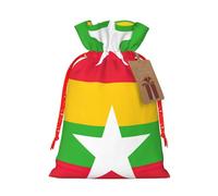 ABYchdd Flag Of Myanmar Print Christmas Drawstring Present Bag, Polyester Linen-Like Bag, Reusable Holiday Goodie Bag