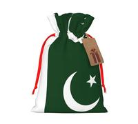 ABYchdd Flag Of Pakistan Print Christmas Drawstring Present Bag, Polyester Linen-Like Bag, Reusable Holiday Goodie Bag