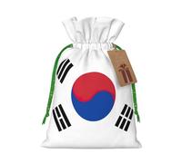 ABYchdd Flag Of Republic Of Korea Print Christmas Drawstring Present Bag, Polyester Linen-Like Bag, Reusable Holiday Goodie Bag
