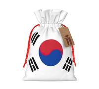 ABYchdd Flag Of Republic Of Korea Print Christmas Drawstring Present Bag, Polyester Linen-Like Bag, Reusable Holiday Goodie Bag