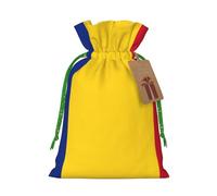 ABYchdd Flag Of Romania Print Christmas Drawstring Present Bag, Polyester Linen-Like Bag, Reusable Holiday Goodie Bag