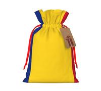 ABYchdd Flag Of Romania Print Christmas Drawstring Present Bag, Polyester Linen-Like Bag, Reusable Holiday Goodie Bag