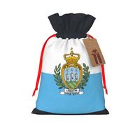 ABYchdd Flag Of San Marino Print Christmas Drawstring Present Bag, Polyester Linen-Like Bag, Reusable Holiday Goodie Bag