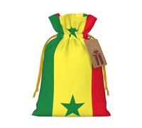 ABYchdd Flag Of Senegal Print Christmas Drawstring Present Bag, Polyester Linen-Like Bag, Reusable Holiday Goodie Bag