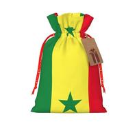 ABYchdd Flag Of Senegal Print Christmas Drawstring Present Bag, Polyester Linen-Like Bag, Reusable Holiday Goodie Bag
