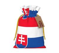 ABYchdd Flag Of Slovakia Print Christmas Drawstring Present Bag, Polyester Linen-Like Bag, Reusable Holiday Goodie Bag