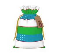 ABYchdd Flag Of The Republic Of Uzbekistan Print Christmas Drawstring Present Bag, Polyester Linen-Like Bag, Reusable Holiday Goodie Bag
