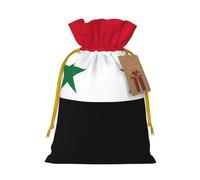 ABYchdd Flag Of The Syrian Arab Republic Print Christmas Drawstring Present Bag, Polyester Linen-Like Bag, Reusable Holiday Goodie Bag