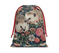 ABYchdd Floral Hedgehogs Print Drawstring Pouch, Reusable Storage Bag, Present Bag For Christmas & Daily Organizing