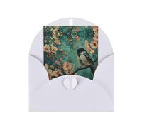 ABYchdd Flower And Bird Art Print Greeting Card, Blank Inside For Notes, For Christmas/Birthday/Valentine'S