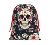 ABYchdd Flowers Skull Ornamental Pattern Print Drawstring Pouch, Reusable Storage Bag, Present Bag For Christmas & Daily Organizing