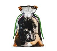 ABYchdd French Bulldog Print Christmas Drawstring Present Bag, Polyester Linen-Like Bag, Reusable Holiday Goodie Bag