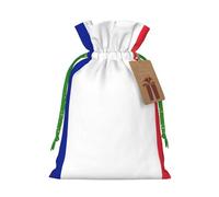 ABYchdd French Flag Print Christmas Drawstring Present Bag, Polyester Linen-Like Bag, Reusable Holiday Goodie Bag