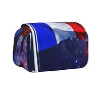 ABYchdd French Flag Print Double Clamshell Pen Case, Oxford Cloth Pouch With Zipper Pockets, Ideal Present