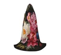 ABYchdd Garden Peony Print Hooded Cape, Elevate Your Festive Look, Big Hood & Bow Tie, For Halloween/Cosplay