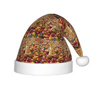 ABYchdd Gingerbread Man Candy Print Plush Christmas Hat, Polyester Xmas Hat For Holiday Gifting, Cosplay And Events