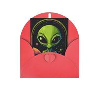 ABYchdd Green Alien Print Greeting Card, Blank Inside For Notes, For Christmas/Birthday/Valentine'S