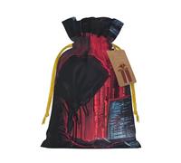 ABYchdd Hacker Attack Print Christmas Drawstring Present Bag, Polyester Linen-Like Bag, Reusable Holiday Goodie Bag