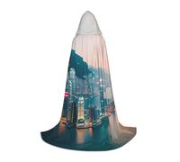 ABYchdd Hong Kong Print Hooded Cape, Elevate Your Festive Look, Big Hood & Bow Tie, For Halloween/Cosplay