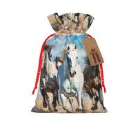 ABYchdd Horses Running Art Print Christmas Drawstring Present Bag, Polyester Linen-Like Bag, Reusable Holiday Goodie Bag