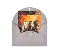 ABYchdd Horses Running Art Print Greeting Card, Blank Inside For Notes, For Christmas/Birthday/Valentine'S