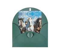 ABYchdd Horses Running Art Print Greeting Card, Blank Inside For Notes, For Christmas/Birthday/Valentine'S