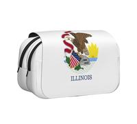 ABYchdd Illinois State Flag Print Double Clamshell Pen Case, Oxford Cloth Pouch With Zipper Pockets, Ideal Present