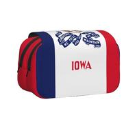 ABYchdd Iowa State Flag Print Double Clamshell Pen Case, Oxford Cloth Pouch With Zipper Pockets, Ideal Present