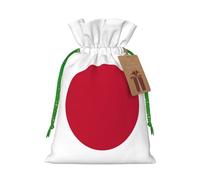 ABYchdd Japanese Flag Print Christmas Drawstring Present Bag, Polyester Linen-Like Bag, Reusable Holiday Goodie Bag
