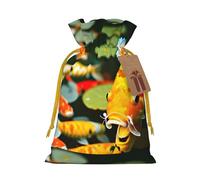 ABYchdd Japanese Pretty Koi Fish Print Christmas Drawstring Present Bag, Polyester Linen-Like Bag, Reusable Holiday Goodie Bag