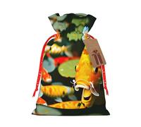 ABYchdd Japanese Pretty Koi Fish Print Christmas Drawstring Present Bag, Polyester Linen-Like Bag, Reusable Holiday Goodie Bag