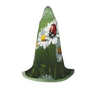 ABYchdd Ladybug On Daisy Flower Print Hooded Cape, Elevate Your Festive Look, Big Hood & Bow Tie, For Halloween/Cosplay