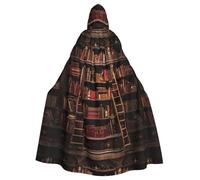 ABYchdd Library Bookshelf Print Halloween Adult Hooded Cloak, Unisex Hooded Robe Cloak Long Cape For Cosplay/Party