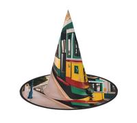 ABYchdd Lisbon Tram Pattern Print Foldable Halloween Witch Hat, Lightweight For Costume Party/Carnival/Halloween
