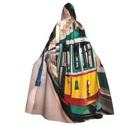 ABYchdd Lisbon Tram Pattern Print Halloween Adult Hooded Cloak, Unisex Hooded Robe Cloak Long Cape For Cosplay/Party