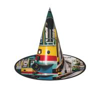 ABYchdd Lisbon Tram Print Foldable Halloween Witch Hat, Lightweight For Costume Party/Carnival/Halloween
