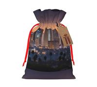 ABYchdd Los Angeles Skyline Print Christmas Drawstring Present Bag, Polyester Linen-Like Bag, Reusable Holiday Goodie Bag