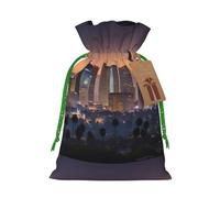 ABYchdd Los Angeles Skyline Print Christmas Drawstring Present Bag, Polyester Linen-Like Bag, Reusable Holiday Goodie Bag