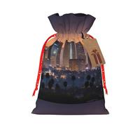 ABYchdd Los Angeles Skyline Print Christmas Drawstring Present Bag, Polyester Linen-Like Bag, Reusable Holiday Goodie Bag