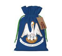 ABYchdd Louisiana State Flag Print Christmas Drawstring Present Bag, Polyester Linen-Like Bag, Reusable Holiday Goodie Bag