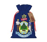 ABYchdd Maine State Flag Print Christmas Drawstring Present Bag, Polyester Linen-Like Bag, Reusable Holiday Goodie Bag
