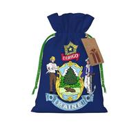 ABYchdd Maine State Flag Print Christmas Drawstring Present Bag, Polyester Linen-Like Bag, Reusable Holiday Goodie Bag