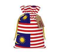 ABYchdd Malaysia Flag Print Christmas Drawstring Present Bag, Polyester Linen-Like Bag, Reusable Holiday Goodie Bag