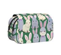 ABYchdd Many Bunny Cute Print Double Clamshell Pen Case, Oxford Cloth Pouch With Zipper Pockets, Ideal Present