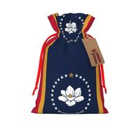 ABYchdd Mississippi State Flag Print Christmas Drawstring Present Bag, Polyester Linen-Like Bag, Reusable Holiday Goodie Bag