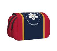 ABYchdd Mississippi State Flag Print Double Clamshell Pen Case, Oxford Cloth Pouch With Zipper Pockets, Ideal Present