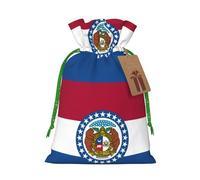 ABYchdd Missouri State Flag Print Christmas Drawstring Present Bag, Polyester Linen-Like Bag, Reusable Holiday Goodie Bag